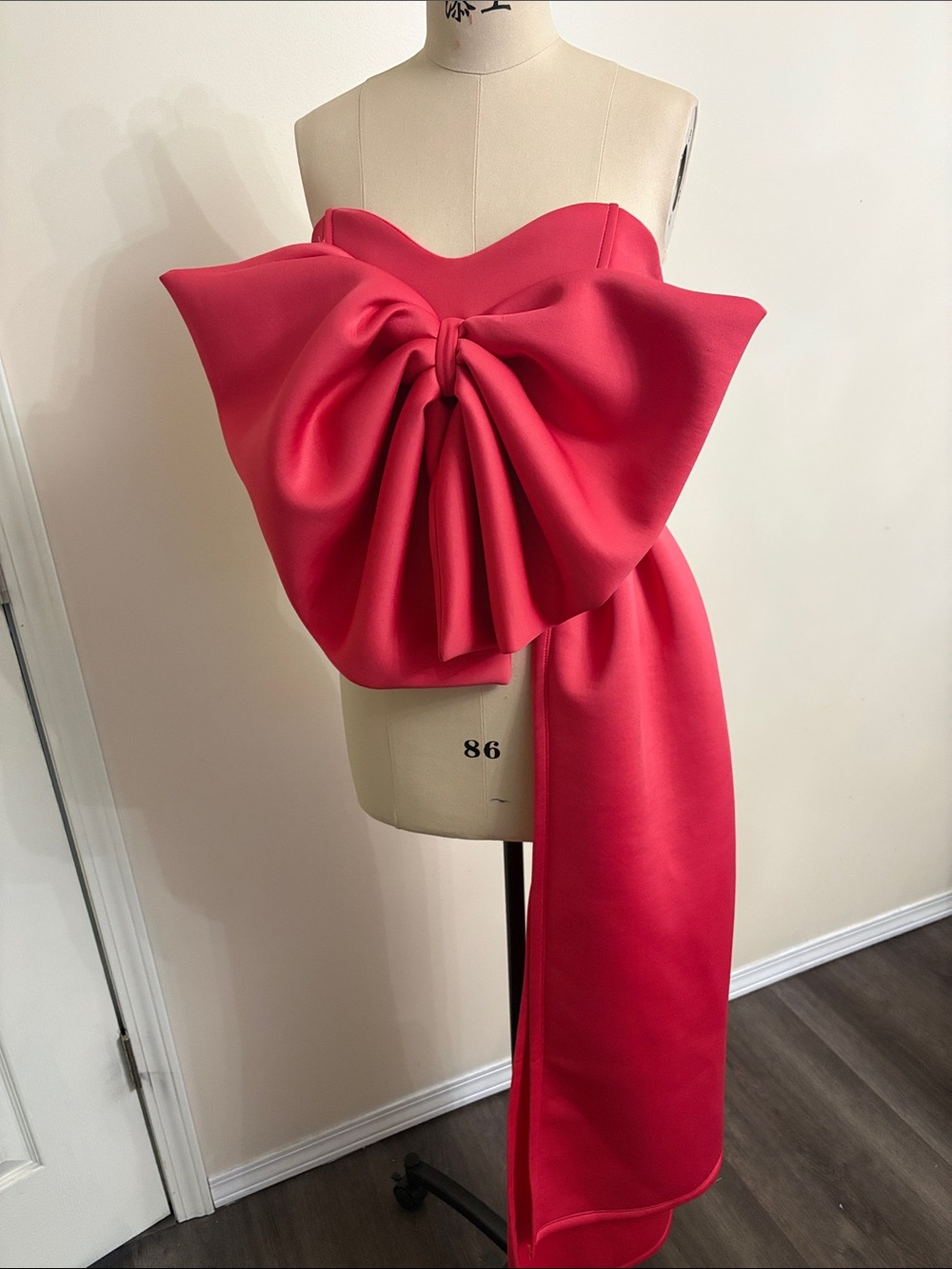 Strapless Sculpted Bow Red Dress Top